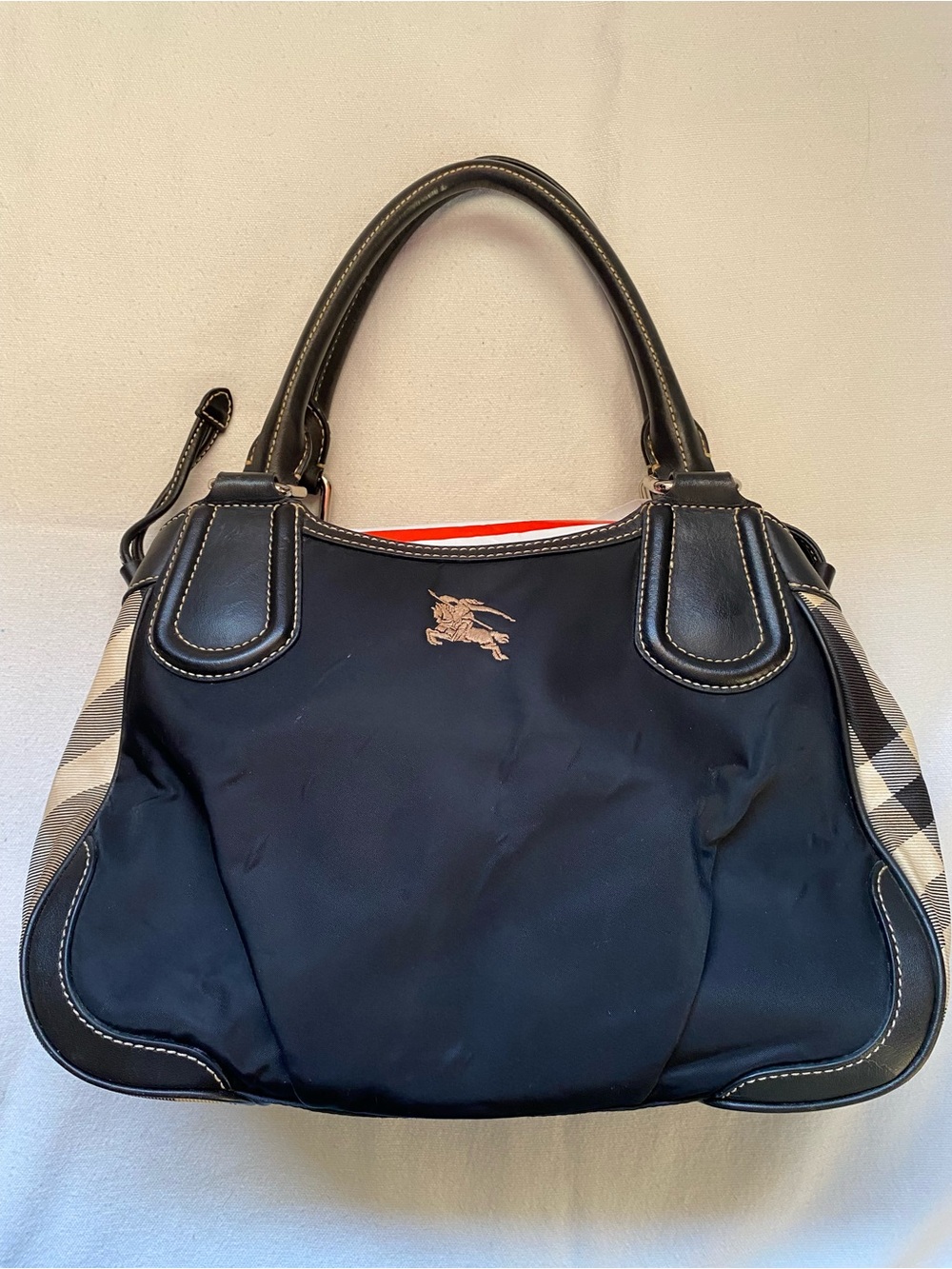 Classic Black Women's Tote with Plaid Accents